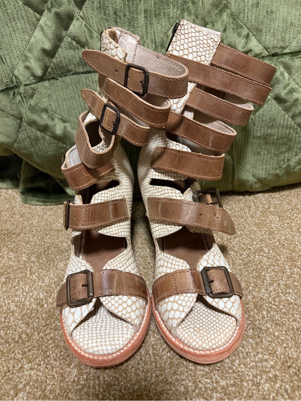 Freebird by Steven Cream and Brown Strappy Heeled Boots